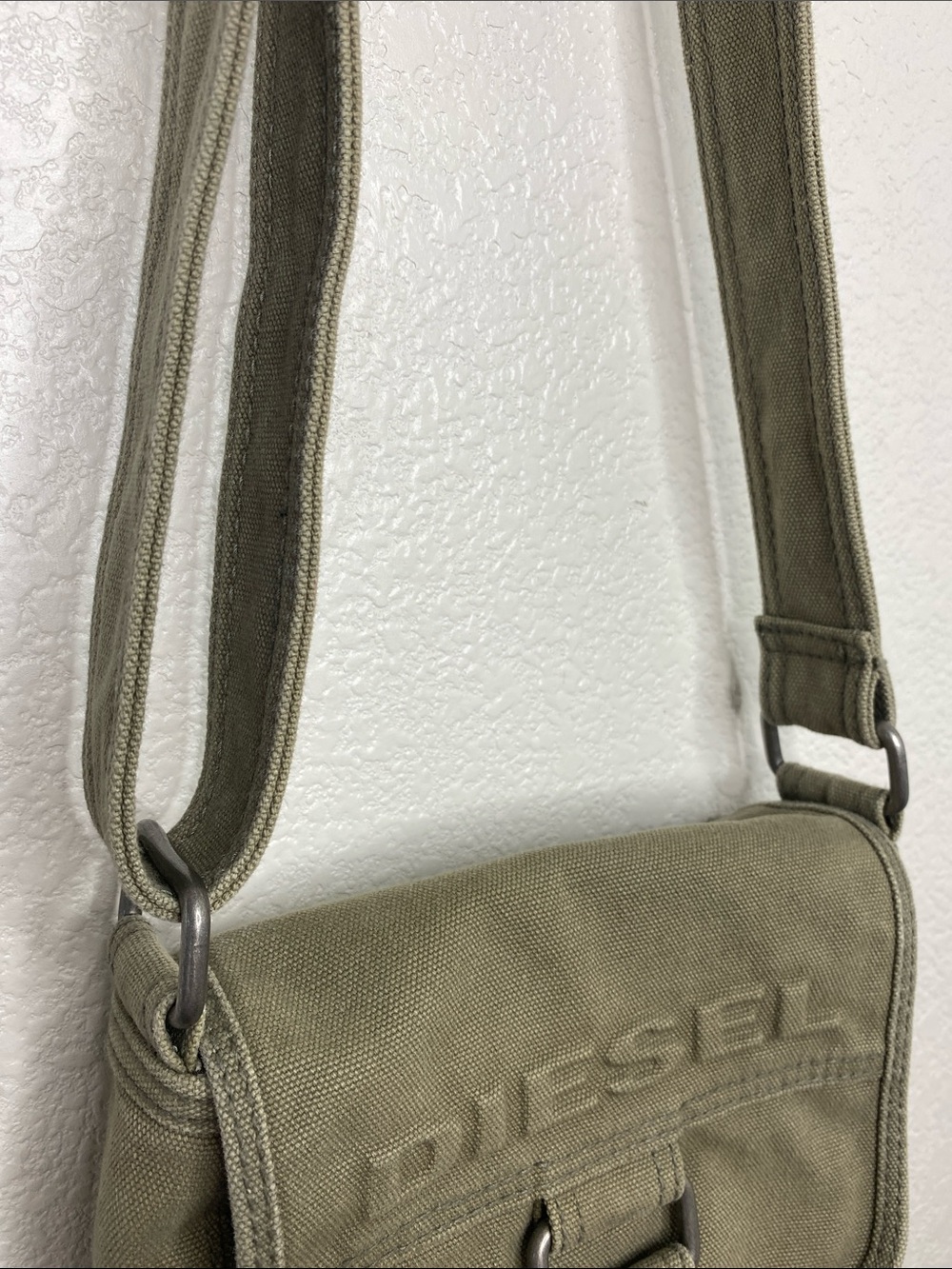 Diesel Olive Green Thick Canvas Crossbody Bag Y2K - Picture 10 of 14